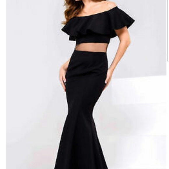 Jovani new #49926 Black Scuba Off Shoulder Ruffle - Picture 2 of 8